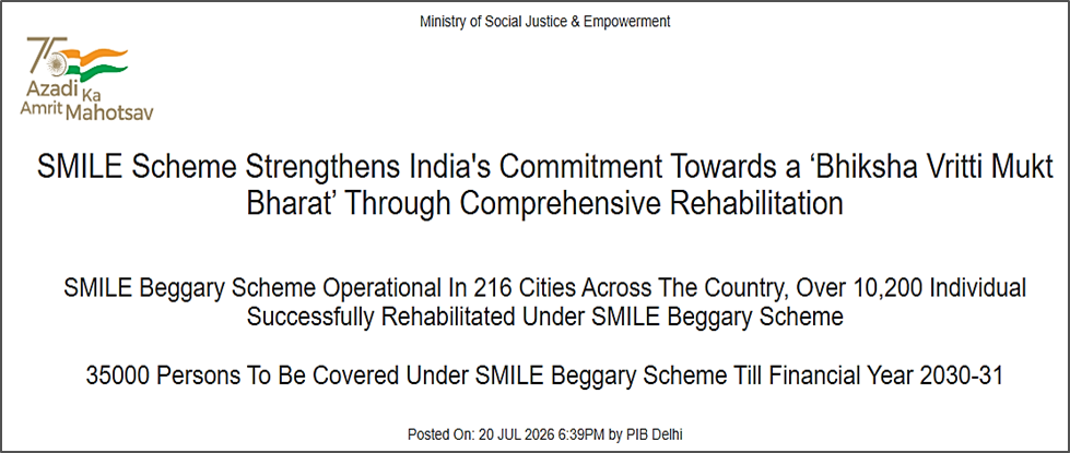 SMILE Scheme: Towards a ‘Bhiksha Vritti Mukt Bharat’