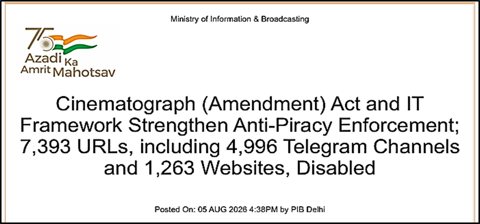Cinematograph (Amendment) Act and IT Framework Curb Online Film Piracy