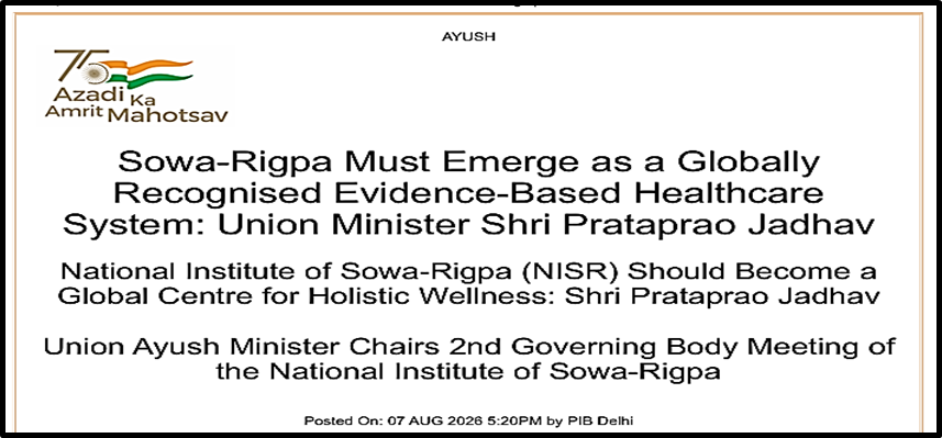 Sowa-Rigpa Must Emerge as a Globally Recognised Evidence-Based Healthcare System