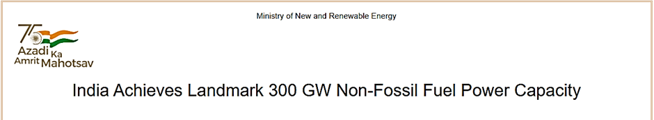 India Achieves Landmark 300 GW Non-Fossil Fuel Power Capacity