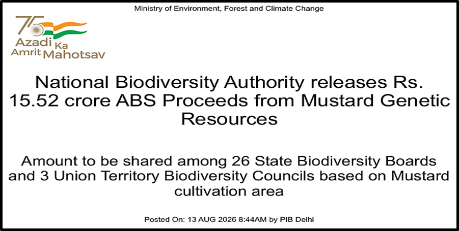National Biodiversity Authority Releases ₹15.52 Crore ABS Proceeds from Mustard Genetic Resources