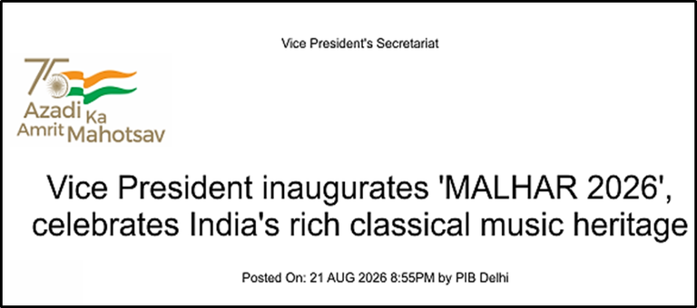 Vice President Inaugurates ‘MALHAR’: Celebrating India’s Classical Music Heritage