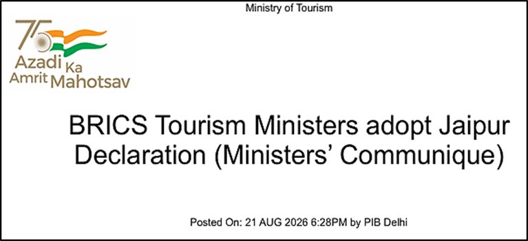 BRICS Tourism Ministers Adopt the Jaipur Declaration