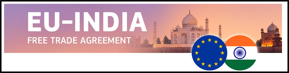 About the India-EU FTA • The India-EU Free Trade Agreement was concluded on 27 January 2026 after nearly two decades of negotiations, dubbed the "Mother of All Deals". It links two economies representing 25% of global GDP (over USD 24 trillion) and a combined 2 billion consumer base. • Bilateral merchandise trade stood at USD 136.54 billion in FY25 (India exports USD 75.85 billion, imports USD 60.68 billion), with services trade at USD 83.10 billion in 2024. Tariff Commitments • EU's Commitments: Preferential access on 97% of tariff lines (99.5% of trade value); 70.4% of tariff lines (90.7% of India's exports) see immediate duty elimination, saving €4 billion annually. • India's Commitments: Concessions on 92.1% of tariff lines (97.5% of EU exports); 49.6% of tariff lines get immediate elimination, remainder phased over 5, 7, and 10 years. Key Sectoral Concessions made through the Agreement • Automotive: Luxury car tariff cut from 110% to 10% under a Tariff Rate Quota of 250,000 vehicles/year; EVs excluded for 5 years, then a 90,000-unit quota phase-down; auto components to zero duty over 5-10 years. • Textiles & Leather: Immediate zero-duty access (from earlier EU tariffs of 8-17%), subject to "double transformation" and 40% local value addition rules of origin. • Chemicals & Pharma: Zero duty on 97.5% of India's chemical export basket; EU pharma tariffs of up to 11% removed. • Wines, Spirits & GIs: India's 150% tariff drops to 40% immediately and 20% over 10 years; over 400 EU and 300 Indian Geographical Indications gain protection; sensitive agriculture (dairy, cereals, poultry, soymeal) fully excluded. Services and Mobility (Mode 4) • Subsector Access: EU opens 144 services subsectors to India (37 for Contractual Service Suppliers, 17 for Independent Professionals); India opens 102 subsectors to EU firms. • Talent Mobility: Spouses/dependents of Intra-Corporate Transferees get automatic work permits; AYUSH practitioners can practise using Indian qualifications where EU states don't formally regulate traditional medicine. Implementation Challenges • CBAM: No exemption from the EU's Carbon Border Adjustment Mechanism, but India secured a Most-Favoured-Nation assurance on future flexibilities. • EUDR: EU Deforestation Regulation traceability rules impose compliance costs, especially for MSMEs. • Data Flows: GDPR-DPDP Act, 2023 divergence has denied India "Data Secure" status; cross-border data governance to be reviewed within five years of entry into force. • Target Implementation: Early 2027. Conclusion Concluded on 27 January 2026 after two decades of talks, the India-EU FTA opens tariff relief across autos, textiles, chemicals, and pharma while safeguarding sensitive agriculture, and expands services mobility through Mode 4 access. Its full implementation, targeted for early 2027, remains contingent on resolving CBAM, EUDR, and data-governance frictions. This concept has been elaborately discussed in the following article -- • Strategic Dimensions of India–European Union Free Trade Agreement Negotiations About the India-EU FTA • The India-EU Free Trade Agreement was concluded on 27 January 2026 after nearly two decades of negotiations, dubbed the "Mother of All Deals". It links two economies representing 25% of global GDP (over USD 24 trillion) and a combined 2 billion consumer base. • Bilateral merchandise trade stood at USD 136.54 billion in FY25 (India exports USD 75.85 billion, imports USD 60.68 billion), with services trade at USD 83.10 billion in 2024. Tariff Commitments • EU's Commitments: Preferential access on 97% of tariff lines (99.5% of trade value); 70.4% of tariff lines (90.7% of India's exports) see immediate duty elimination, saving €4 billion annually. • India's Commitments: Concessions on 92.1% of tariff lines (97.5% of EU exports); 49.6% of tariff lines get immediate elimination, remainder phased over 5, 7, and 10 years. Key Sectoral Concessions made through the Agreement • Automotive: Luxury car tariff cut from 110% to 10% under a Tariff Rate Quota of 250,000 vehicles/year; EVs excluded for 5 years, then a 90,000-unit quota phase-down; auto components to zero duty over 5-10 years. • Textiles & Leather: Immediate zero-duty access (from earlier EU tariffs of 8-17%), subject to "double transformation" and 40% local value addition rules of origin. • Chemicals & Pharma: Zero duty on 97.5% of India's chemical export basket; EU pharma tariffs of up to 11% removed. • Wines, Spirits & GIs: India's 150% tariff drops to 40% immediately and 20% over 10 years; over 400 EU and 300 Indian Geographical Indications gain protection; sensitive agriculture (dairy, cereals, poultry, soymeal) fully excluded. Services and Mobility (Mode 4) • Subsector Access: EU opens 144 services subsectors to India (37 for Contractual Service Suppliers, 17 for Independent Professionals); India opens 102 subsectors to EU firms. • Talent Mobility: Spouses/dependents of Intra-Corporate Transferees get automatic work permits; AYUSH practitioners can practise using Indian qualifications where EU states don't formally regulate traditional medicine. Implementation Challenges • CBAM: No exemption from the EU's Carbon Border Adjustment Mechanism, but India secured a Most-Favoured-Nation assurance on future flexibilities. • EUDR: EU Deforestation Regulation traceability rules impose compliance costs, especially for MSMEs. • Data Flows: GDPR-DPDP Act, 2023 divergence has denied India "Data Secure" status; cross-border data governance to be reviewed within five years of entry into force. • Target Implementation: Early 2027. Conclusion Concluded on 27 January 2026 after two decades of talks, the India-EU FTA opens tariff relief across autos, textiles, chemicals, and pharma while safeguarding sensitive agriculture, and expands services mobility through Mode 4 access. Its full implementation, targeted for early 2027, remains contingent on resolving CBAM, EUDR, and data-governance frictions. This concept has been elaborately discussed in the following article -- • Strategic Dimensions of India–European Union Free Trade Agreement Negotiations