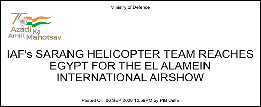IAF's Sarang Helicopter Team Reaches Egypt for International Airshow