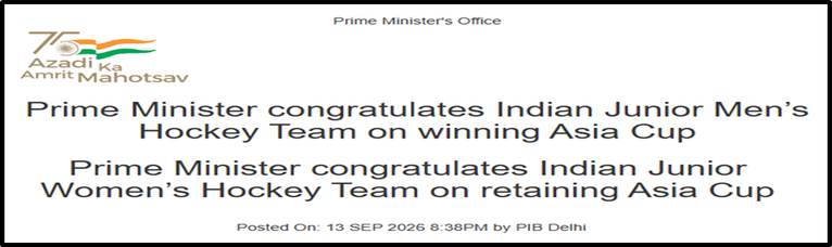 India’s Junior Hockey Teams Shine in Asia Cup